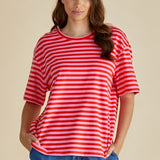 Relax Boxy Tee - Pink/Red Stripe