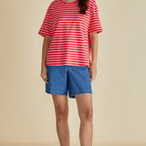 Relax Boxy Tee - Pink/Red Stripe