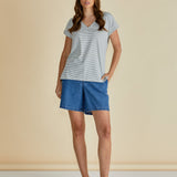 Tracy V-Neck Tee - Black/White Stripe