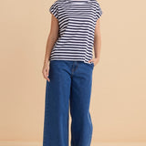 Beth Boatneck Tee - Navy Stripe