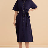 Rosalie Jersey Shirt Dress - Navy