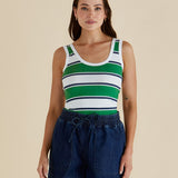 Emma Scoop Tank - Navy/Green Stripe