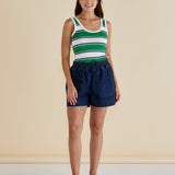 Emma Scoop Tank - Navy/Green Stripe
