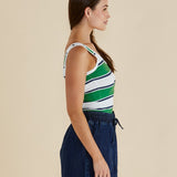 Emma Scoop Tank - Navy/Green Stripe