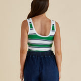 Emma Scoop Tank - Navy/Green Stripe
