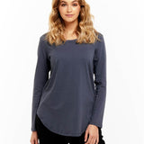 Megan Long Sleeve Cotton Basic Top - Indi Blue