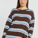 Natasha Knit Top - Chocolate/Blue/Pink Stripe