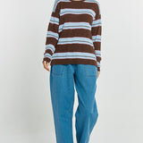 Natasha Knit Top - Chocolate/Blue/Pink Stripe