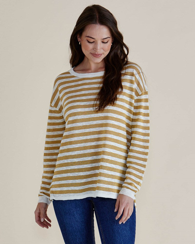 Natasha Knit Top - Gold Lurex Stripe