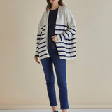 Emy Cardigan - White/Blue Stripe