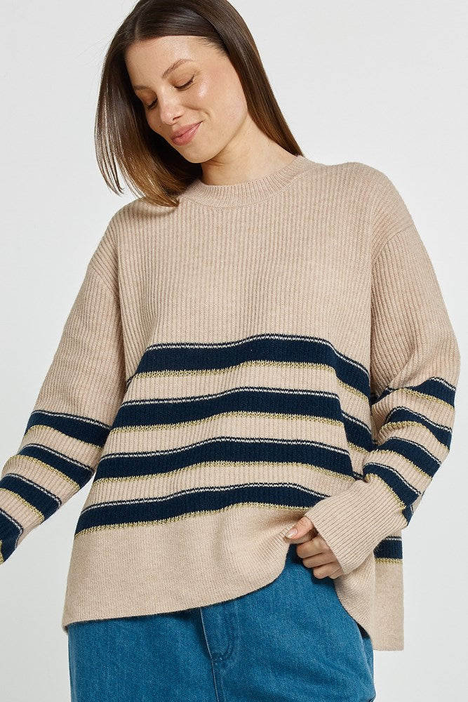 Camryn Sweater - Navy/Cream/Gold Stripe