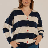 Maybelle Knit Cardigan - Navy/Off-White Stripe