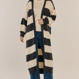 Franca Long Knit Cardigan - Navy/White Stripe