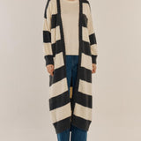 Franca Long Knit Cardigan - Navy/White Stripe