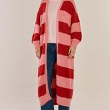 Franca Long Knit Cardigan - Red/Pink Stripe