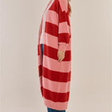 Franca Long Knit Cardigan - Red/Pink Stripe