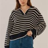Aberdeen Polo Knit Sweater - Navy Stripe