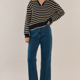 Aberdeen Polo Knit Sweater - Navy Stripe
