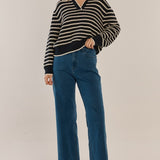 Aberdeen Polo Knit Sweater - Navy Stripe