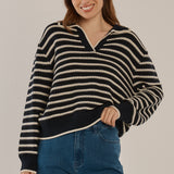 Aberdeen Polo Knit Sweater - Navy Stripe