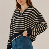 Aberdeen Polo Knit Sweater - Navy Stripe
