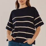 Bailey Boxy Top - Navy/Cream