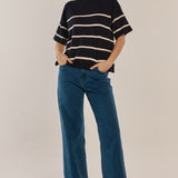 Bailey Boxy Top - Navy/Cream