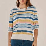 Isla Short Sleeve Sweater - Coastal Blue Stripe