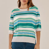 Isla Short Sleeve Sweater - Green Hue Stripe