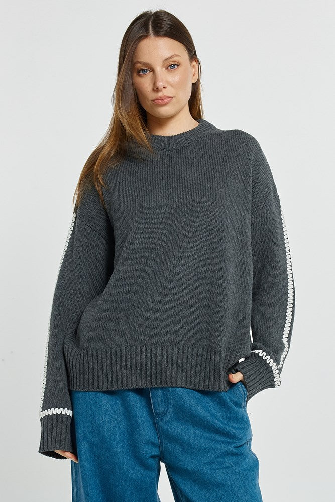 Contrast Stitch Sweater - Charcoal