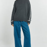 Contrast Stitch Sweater - Charcoal