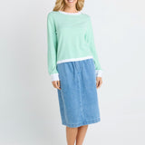 Scallop Knit Sweater - Green Stripe