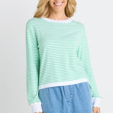 Scallop Knit Sweater - Green Stripe