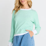 Scallop Knit Sweater - Green Stripe