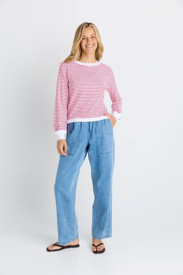 Scallop Knit Sweater - Red Stripe