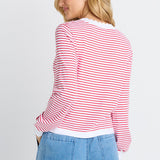 Scallop Knit Sweater - Red Stripe
