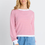 Scallop Knit Sweater - Red Stripe