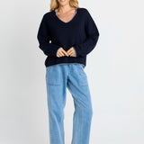 Ascot Stitch Sweater - Navy