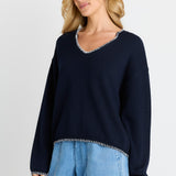 Ascot Stitch Sweater - Navy
