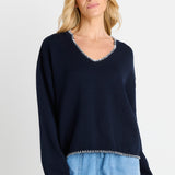 Ascot Stitch Sweater - Navy
