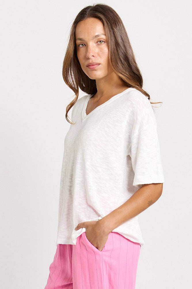 Aries V-Neck Top - White | Betty Basics