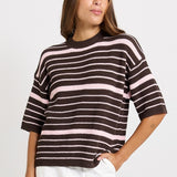 Dylan Knit Tee - Chocolate/Pink Stripe | Betty Basics