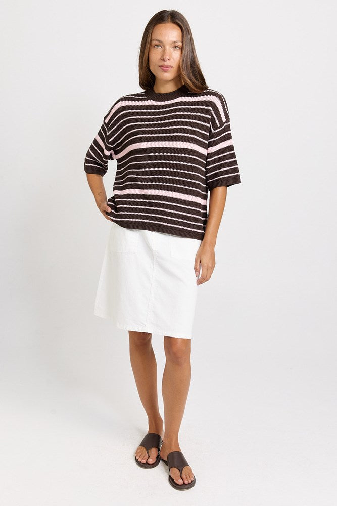 Dylan Knit Tee - Chocolate/Pink Stripe | Betty Basics