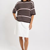 Dylan Knit Tee - Chocolate/Pink Stripe | Betty Basics