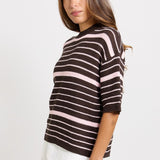 Dylan Knit Tee - Chocolate/Pink Stripe | Betty Basics