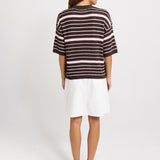 Dylan Knit Tee - Chocolate/Pink Stripe