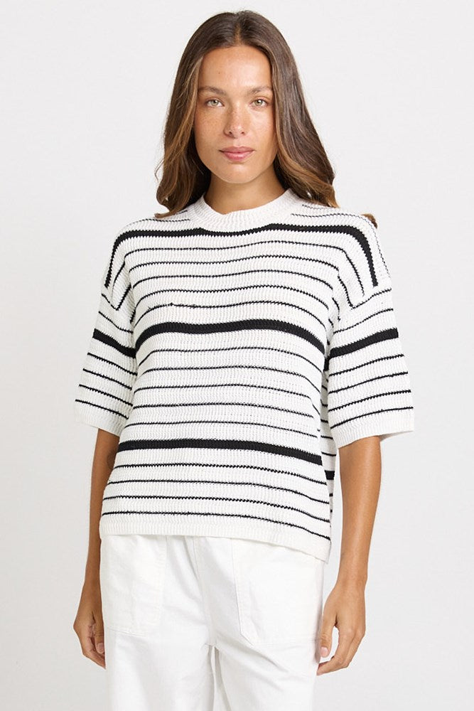 Dylan Knit Tee - White/Black Stripe | Betty Basics