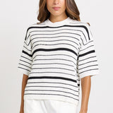 Dylan Knit Tee - White/Black Stripe | Betty Basics