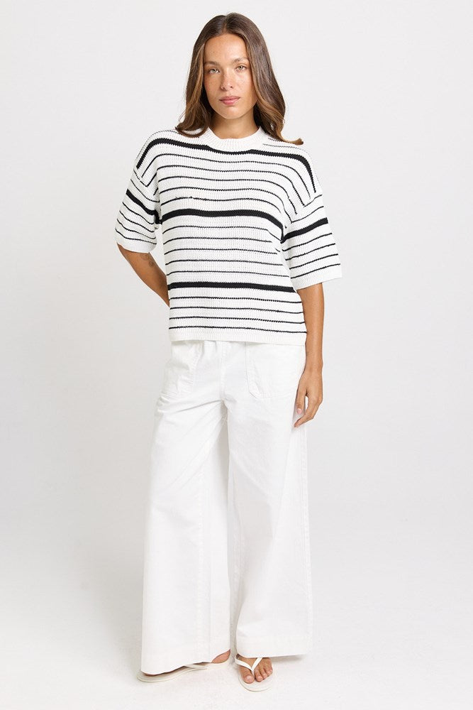 Dylan Knit Tee - White/Black Stripe | Betty Basics