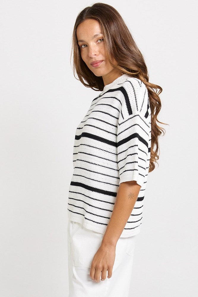 Dylan Knit Tee - White/Black Stripe | Betty Basics